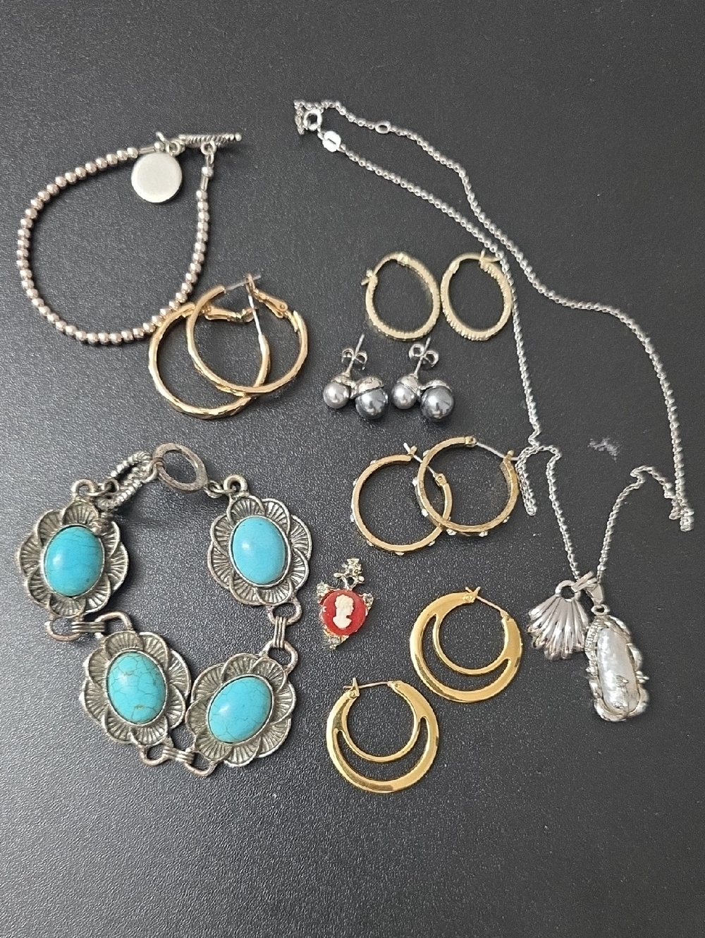Mixed Gold & Silver Women's Jewelry Set with Turquoise Bracelet